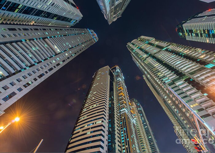 City Greeting Card featuring the photograph Tall Residential Buildings In Dubai by Elnur