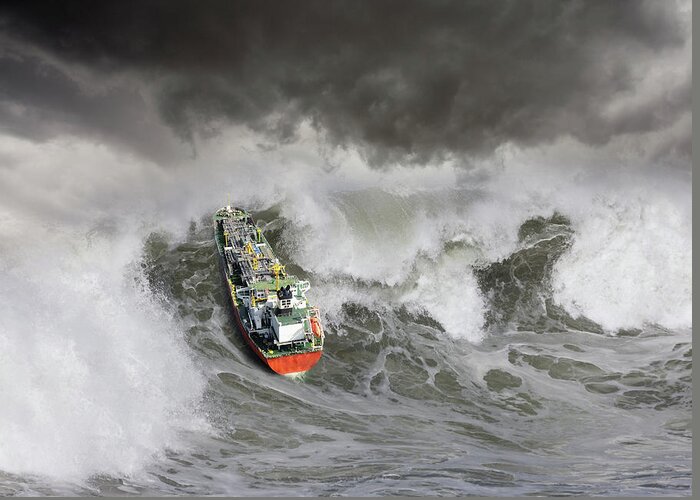 San Francisco Greeting Card featuring the photograph Tanker In Ocean Storm by John Lund