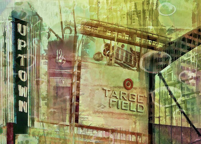 Uptown Greeting Card featuring the digital art Target Field and Uptown by Susan Stone