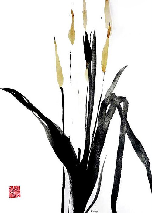 Sumi Greeting Card featuring the painting Tea Tails by Casey Shannon