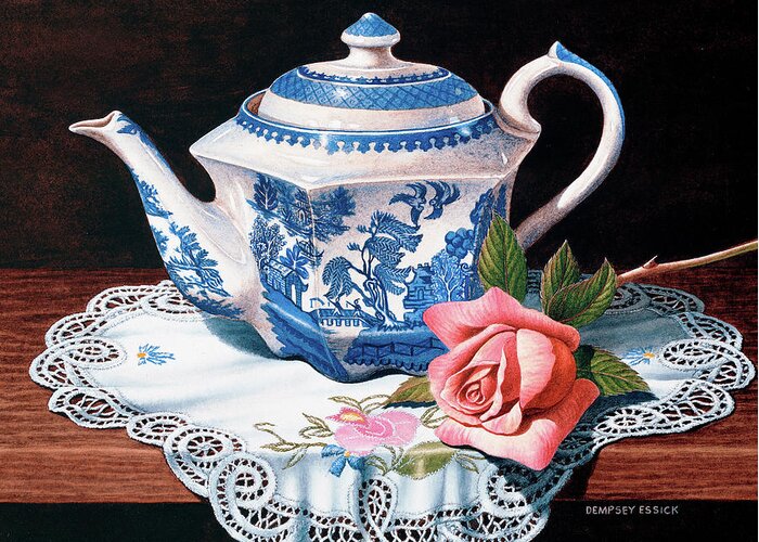 Teapot Greeting Card featuring the painting Tea Time by Dempsey Essick