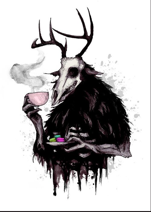 Wendigo Greeting Card featuring the drawing Tea Time by Ludwig Van Bacon