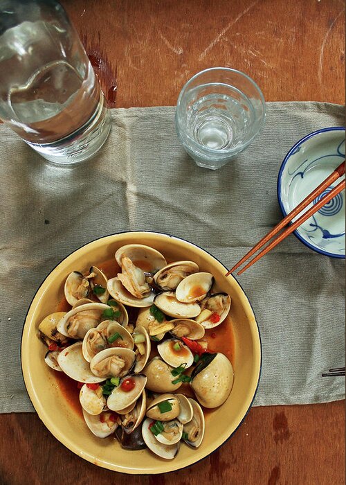 Thai Culture Greeting Card featuring the photograph Thai Spicy Chili Clams Stir-fry by Jen Voo Photography