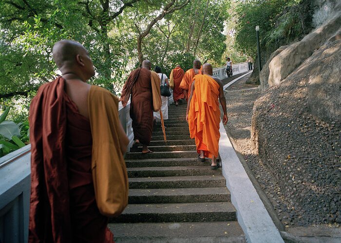 Steps Greeting Card featuring the photograph Thailand, Chiang Rai, Buddhist Monks by Richard Ross