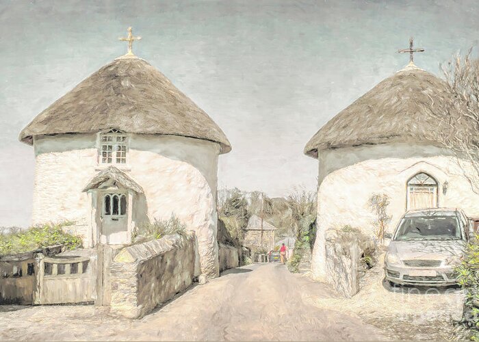 Thatched Cottages Greeting Card featuring the digital art Thatched Roundhouse cottages by Linsey Williams