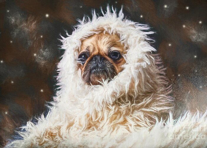 Pug Greeting Card featuring the painting The Abominable Pug by Tina LeCour
