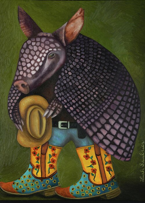 Armadillo Greeting Card featuring the painting The Amadillo From Amarillo by Leah Saulnier The Painting Maniac