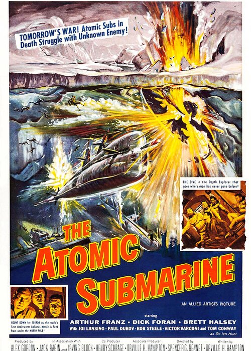 Atomic Greeting Card featuring the painting The Atomic Submarine by William Reynold Brown