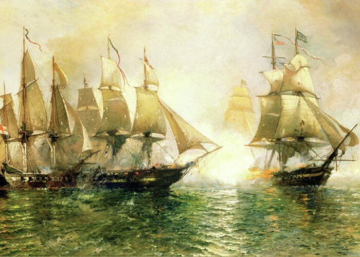 War Of 1812 Greeting Card featuring the painting The Battle of Lake Erie by Julian O. Davidson