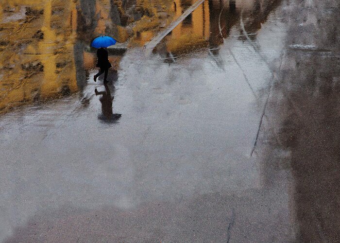 Umbrella Greeting Card featuring the photograph The Blue Umbrella by Massimo Della Latta