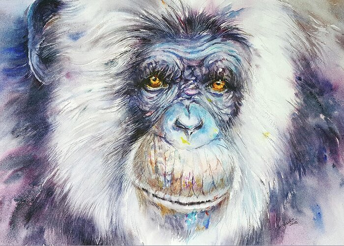 Chimp Greeting Card featuring the painting The Chiefftain by Arti Chauhan