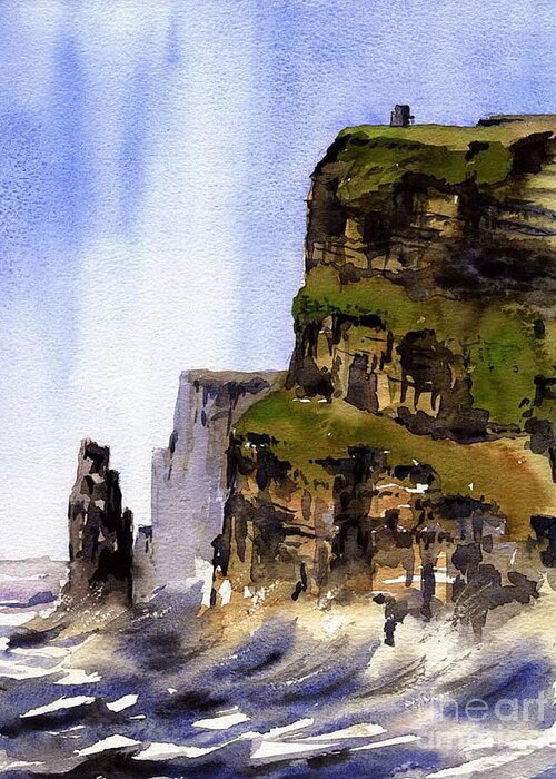 Moher Greeting Card featuring the painting The Cliffs of Moher, Co. Clare by Val Byrne