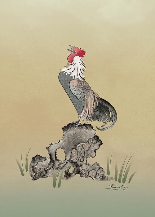 Asian Greeting Card featuring the mixed media The Cockerel by M Spadecaller