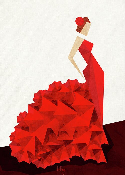 Dance Greeting Card featuring the digital art The Dancer Flamenco by Vess DSign