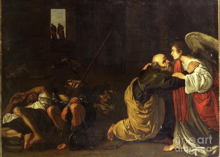 16th Century Greeting Card featuring the painting The Deliverance Of St. Peter by Orazio Gentileschi