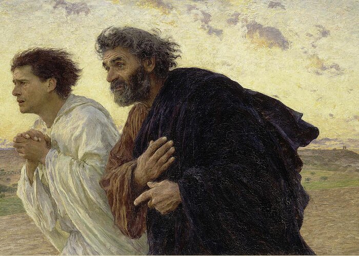 Eugene Burnand Greeting Card featuring the painting The Disciples Peter And John Running To The Sepulchre On The Morning Of The Resurrection, 1898 by Eugene Burnand
