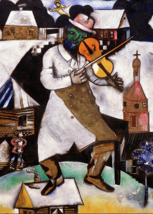 Marc Chagall Greeting Card featuring the painting The Fiddler - Le Violoniste, 1912-1913 by Marc Chagall