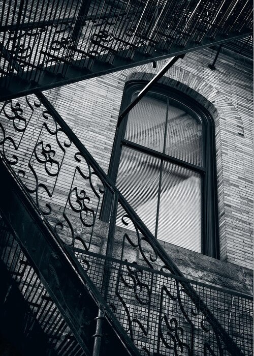 Black And White Greeting Card featuring the photograph The Fire Escape by Judi Kubes