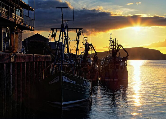 Fishing Greeting Card featuring the photograph The Fishing Boats of Oban - Scotland - Sunset by Jason Politte