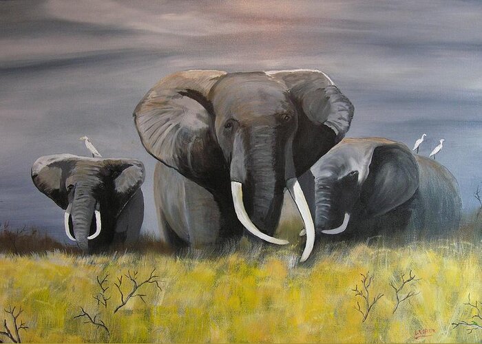Elephant Greeting Card featuring the painting The Frog by Jim Lesher