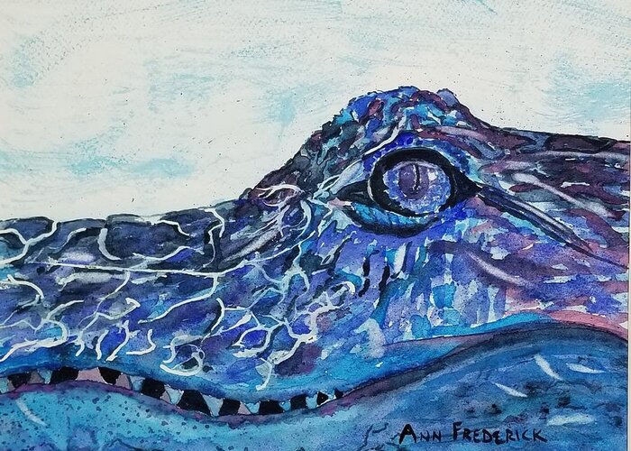 Alligator Greeting Card featuring the painting The Gator Blues by Ann Frederick