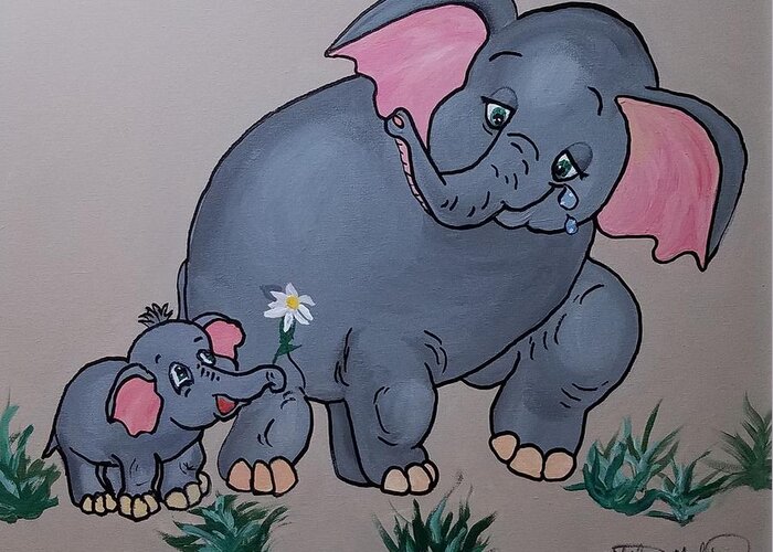 Elephant Greeting Card featuring the painting The Gift by Kathlene Melvin