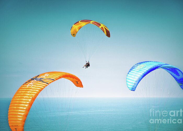 Paragliding Greeting Card featuring the photograph The Glide by Becqi Sherman