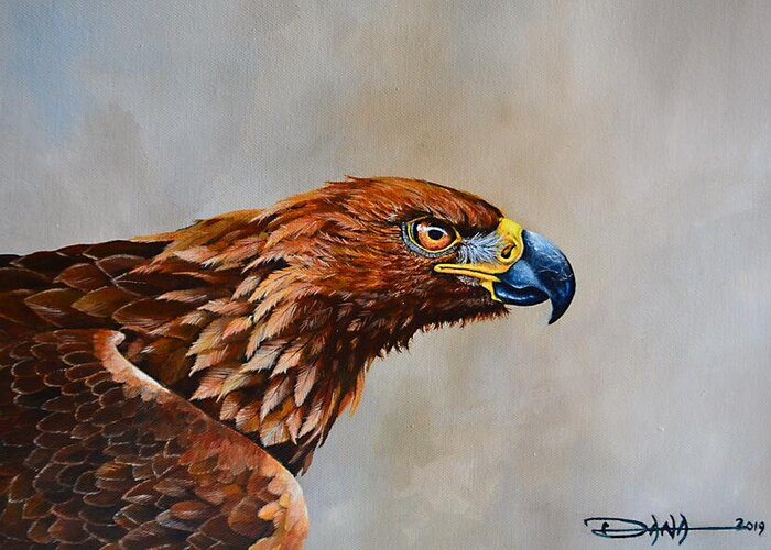 Birds Greeting Card featuring the painting The Golden Eagle by Dana Newman