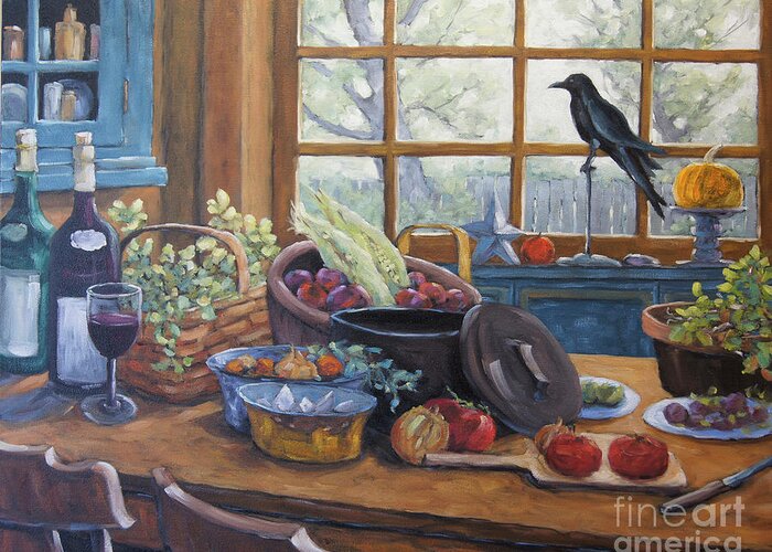 30x24x1.5 Greeting Card featuring the painting The Good Harvest Country Kitchen by Richard Pranke by Richard T Pranke