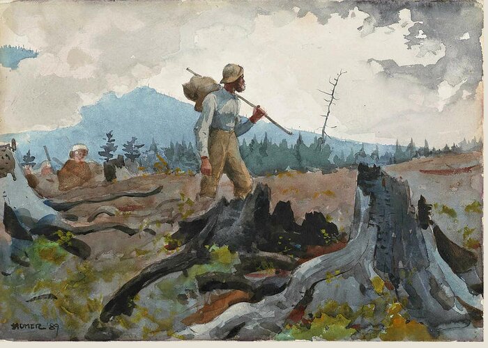 Winslow Homer Greeting Card featuring the drawing The Guide and Woodsman by Winslow Homer