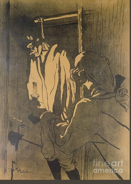 19th Century Greeting Card featuring the drawing The Hanging, A Poster Illustrating An Episode Of The Calas Affair According To The Novel By A. Siegel, 'les Drames De Toulouse', 1892 by Henri De Toulouse-lautrec