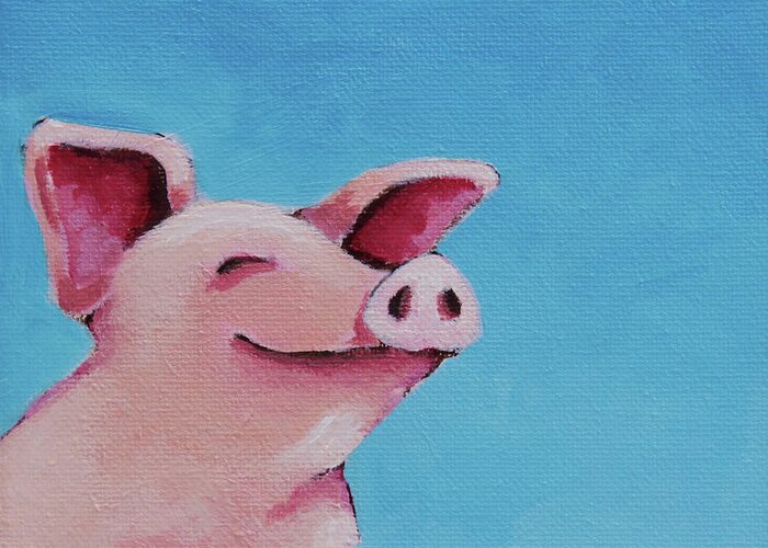 Pig Greeting Card featuring the painting The happiest Pig by Lucia Stewart