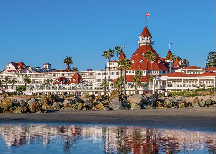  Greeting Card featuring the photograph The Hotel del Coronado Beach Reflection San Diego by Robert Bellomy