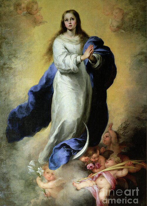 17th Century Greeting Card featuring the painting The Immaculate Conception, 1660-65 by Bartolome Esteban Murillo