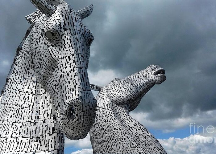 The Kelpies Greeting Card featuring the photograph The Kelpies by Joan-Violet Stretch