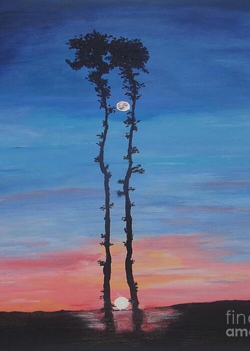 Landscape Greeting Card featuring the painting The Kissing Trees by Denise Morgan