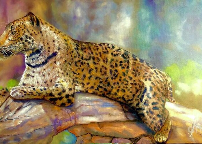 Oil Painting Greeting Card featuring the painting The Leopard by Leland Castro