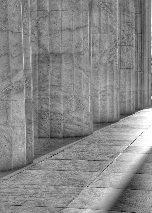 Abraham Lincoln Greeting Card featuring the photograph The Lincoln Memorial Washington D. C. - Black and White Abstract Pillars Details 6 by Marianna Mills