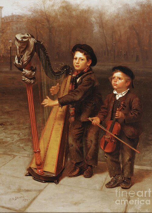Tree Greeting Card featuring the painting The Little Strollers, 1874 by John George Brown