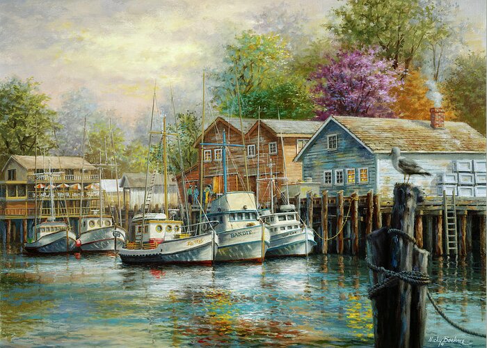 The Lone Sentinel Greeting Card featuring the painting The Lone Sentinel by Nicky Boehme