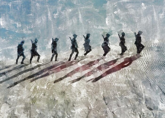 World Greeting Card featuring the painting The Long Walk, World War Two by Esoterica Art Agency