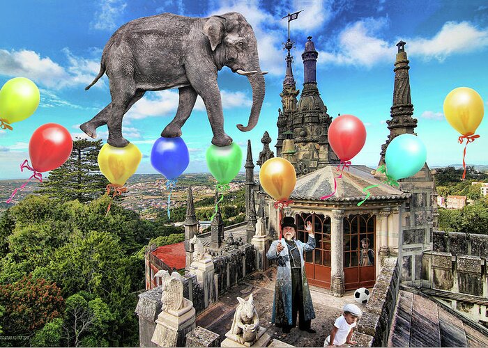 Elephant Greeting Card featuring the photograph The Magician on the Roof by Aleksander Rotner