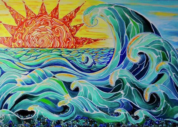 Waves Greeting Card featuring the painting The Mother Wave by Patricia Arroyo