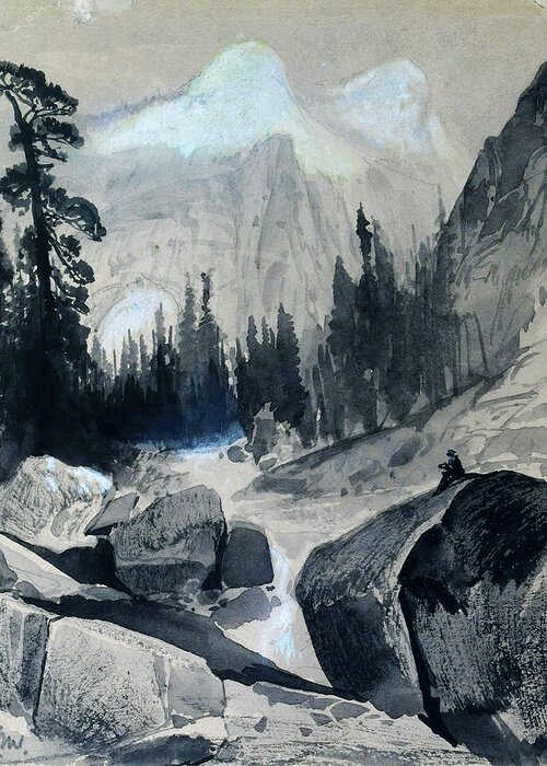 Thomas Moran Greeting Card featuring the painting The North Dome, Yosemite, California - Digital Remastered Edition by Thomas Moran