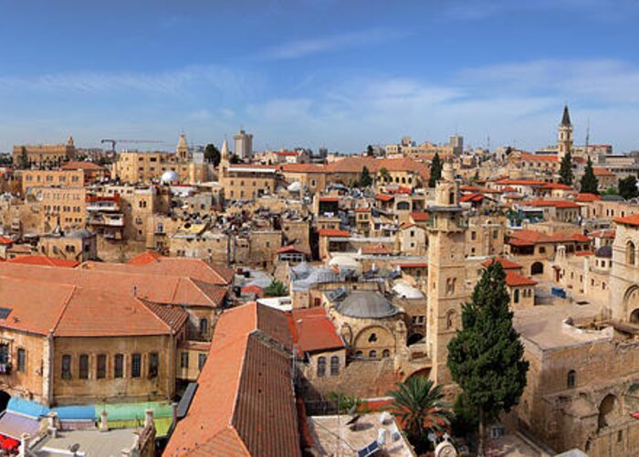 Panorama Greeting Card featuring the photograph The Old City Of Jerusalem by Mark Williamson/science Photo Library