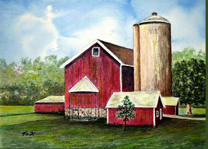Barns Greeting Card featuring the painting The Old Homestead by Thomas Kuchenbecker