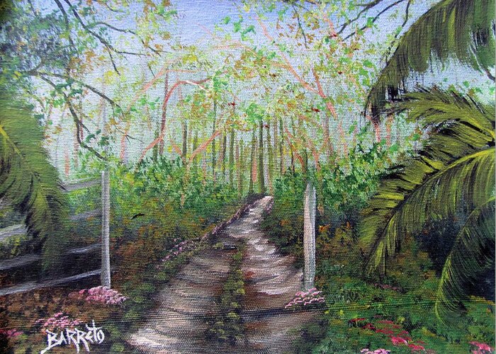 Path Greeting Card featuring the painting The Path by Gloria E Barreto-Rodriguez