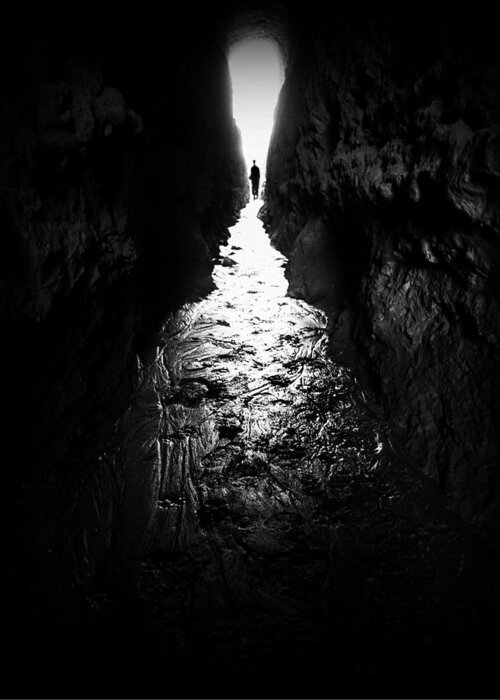 Chemin;way;path;passage;death;paradise;hell;future;return;contact;birth;tunnel;black-and-white Greeting Card featuring the photograph The Path To ... by Barr Thierry