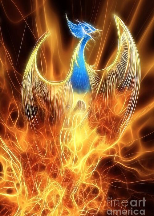 Mythology Greeting Card featuring the digital art The Phoenix rises from the ashes by John Edwards
