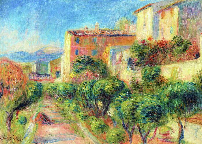 The Post House In Cagnes Greeting Card featuring the painting The post house in Cagnes, circa - Digital Remastered Edition by Pierre-Auguste Renoir